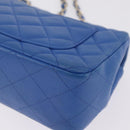 CHANEL Mini Matelasse Chain Shoulder Bag Lamb Skin Blue Gold CC Auth 167780SAM-14