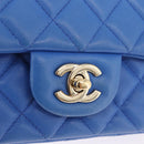 CHANEL Mini Matelasse Chain Shoulder Bag Lamb Skin Blue Gold CC Auth 167780SAM-15