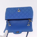 CHANEL Mini Matelasse Chain Shoulder Bag Lamb Skin Blue Gold CC Auth 167780SAM-16