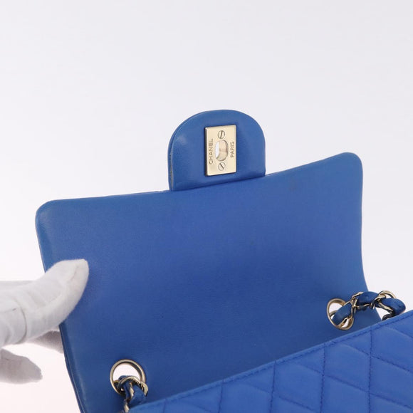 CHANEL Mini Matelasse Chain Shoulder Bag Lamb Skin Blue Gold CC Auth 167780SAM