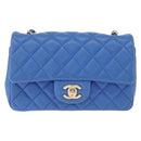 CHANEL Mini Matelasse Chain Shoulder Bag Lamb Skin Blue Gold CC Auth 167780SAM-2