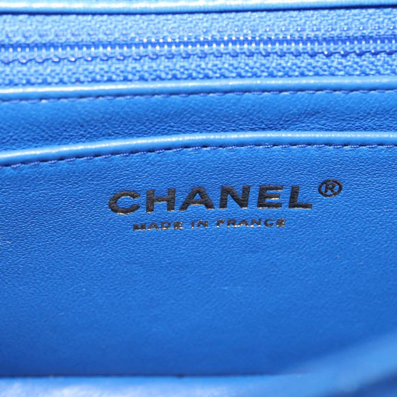 CHANEL Mini Matelasse Chain Shoulder Bag Lamb Skin Blue Gold CC Auth 167780SAM