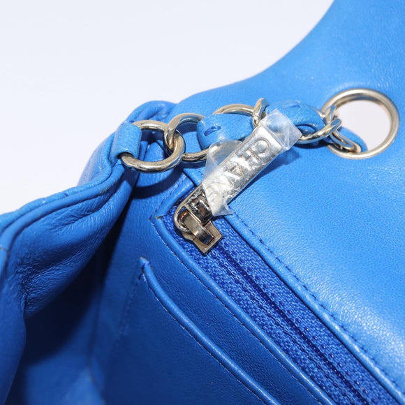 CHANEL Mini Matelasse Chain Shoulder Bag Lamb Skin Blue Gold CC Auth 167780SAM