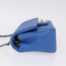 CHANEL Mini Matelasse Chain Shoulder Bag Lamb Skin Blue Gold CC Auth 167780SAM-6