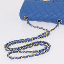 CHANEL Mini Matelasse Chain Shoulder Bag Lamb Skin Blue Gold CC Auth 167780SAM-8
