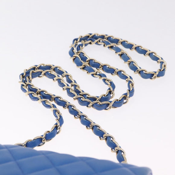 CHANEL Mini Matelasse Chain Shoulder Bag Lamb Skin Blue Gold CC Auth 167780SAM