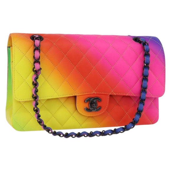 CHANEL Chain Matelasse 25 Shoulder Bag Calf Skin Rainbow CC Auth 167787SM
