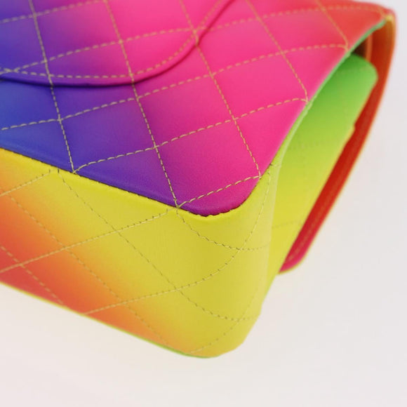 CHANEL Chain Matelasse 25 Shoulder Bag Calf Skin Rainbow CC Auth 167787SM