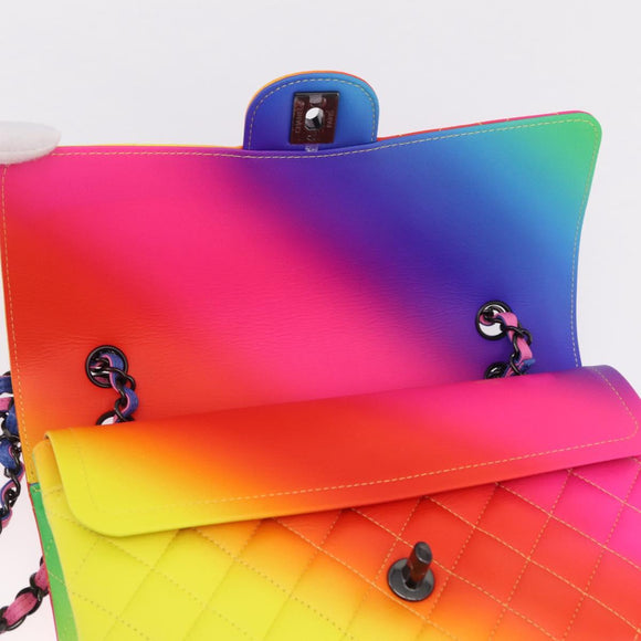 CHANEL Chain Matelasse 25 Shoulder Bag Calf Skin Rainbow CC Auth 167787SM
