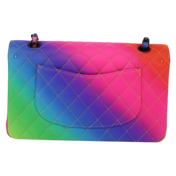 CHANEL Chain Matelasse 25 Shoulder Bag Calf Skin Rainbow CC Auth 167787SM