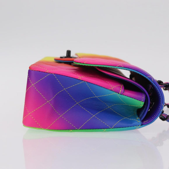 CHANEL Chain Matelasse 25 Shoulder Bag Calf Skin Rainbow CC Auth 167787SM