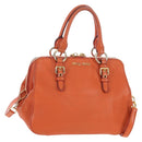 Miu Miu Hand Bag Leather 2way Orange Gold Auth 167793A-1