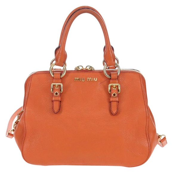 Miu Miu Hand Bag Leather 2way Orange Gold Auth 167793A