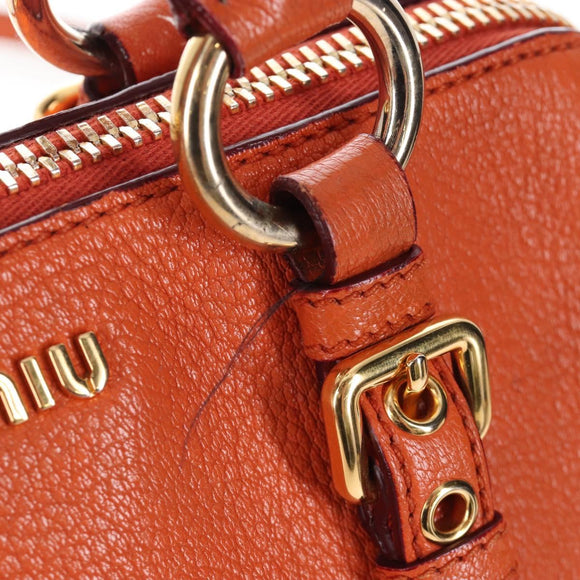 Miu Miu Hand Bag Leather 2way Orange Gold Auth 167793A