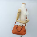 Miu Miu Hand Bag Leather 2way Orange Gold Auth 167793A-33