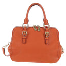 Miu Miu Hand Bag Leather 2way Orange Gold Auth 167793A-3