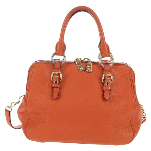 Miu Miu Hand Bag Leather 2way Orange Gold Auth 167793A