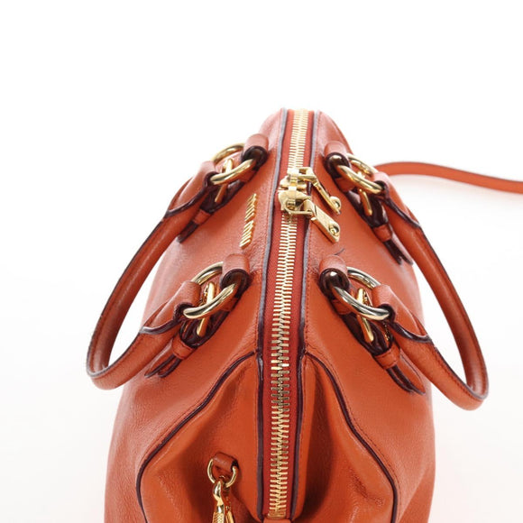 Miu Miu Hand Bag Leather 2way Orange Gold Auth 167793A