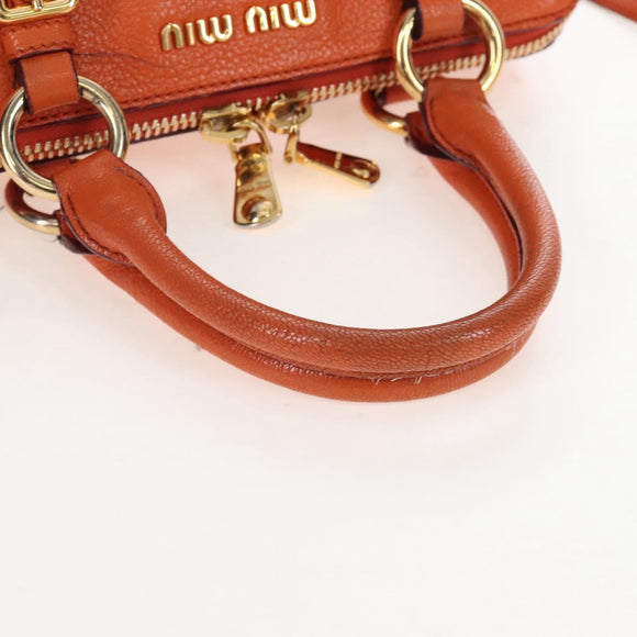 Miu Miu Hand Bag Leather 2way Orange Gold Auth 167793A