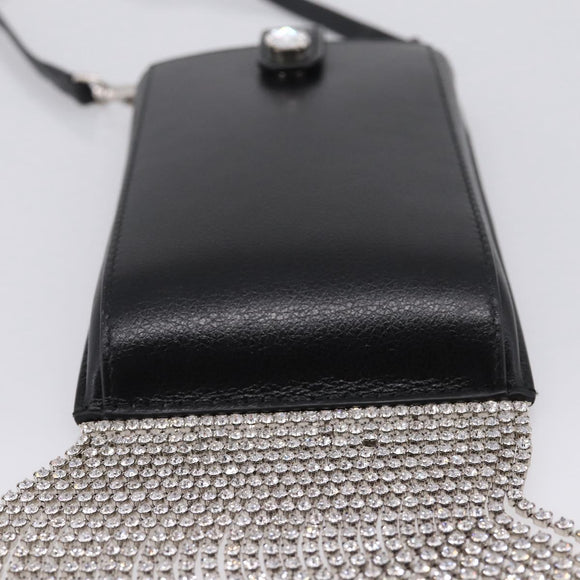 Miu Miu Shoulder Bag Leather Black Silver Auth 167796A