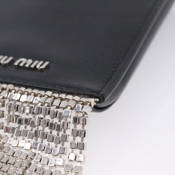 Miu Miu Shoulder Bag Leather Black Silver Auth 167796A