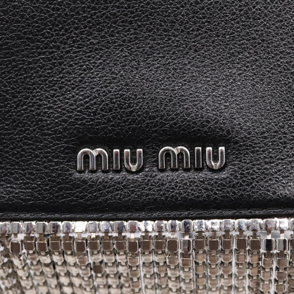 Miu Miu Shoulder Bag Leather Black Silver Auth 167796A