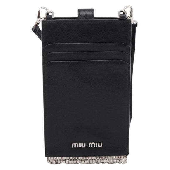 Miu Miu Shoulder Bag Leather Black Silver Auth 167796A