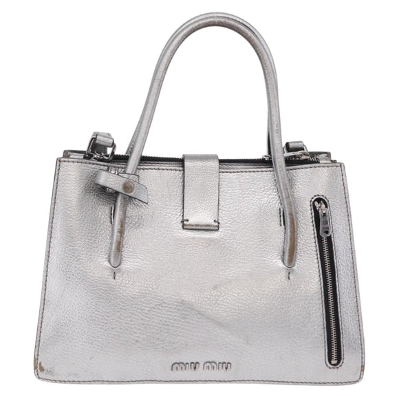 Miu Miu Hand Bag Leather 2way Silver Auth 167797A