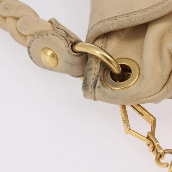 Miu Miu Hand Bag Leather 2way Beige Gold Auth 167799