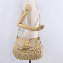 Miu Miu Hand Bag Leather 2way Beige Gold Auth 167799-32
