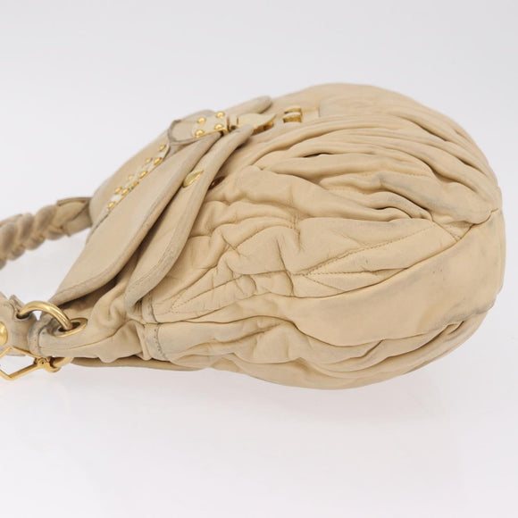 Miu Miu Hand Bag Leather 2way Beige Gold Auth 167799