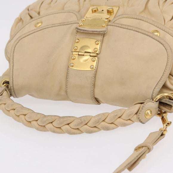 Miu Miu Hand Bag Leather 2way Beige Gold Auth 167799