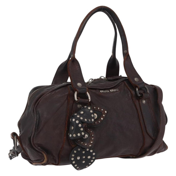 Miu Miu Hand Bag Leather 2way Brown Silver Auth 167800