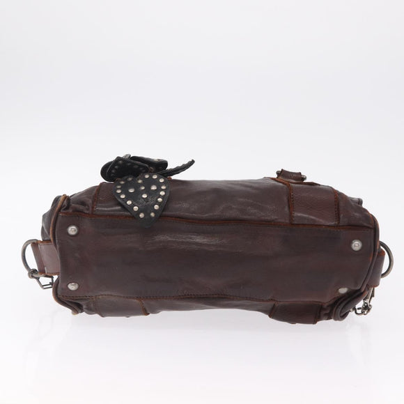 Miu Miu Hand Bag Leather 2way Brown Silver Auth 167800