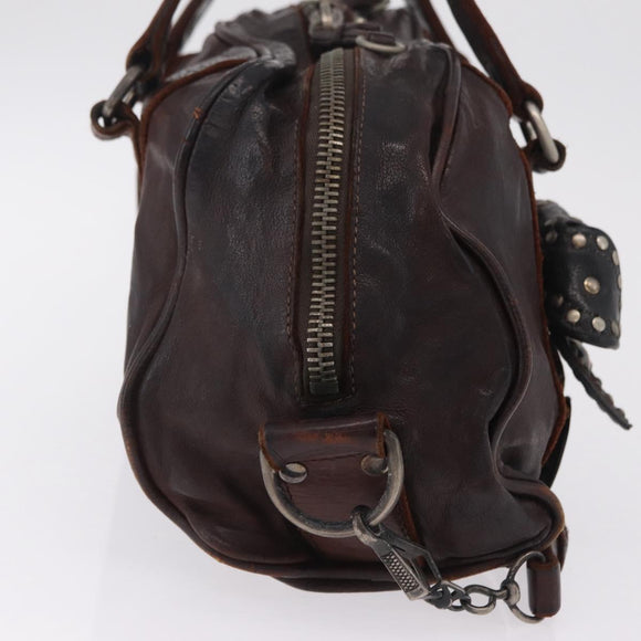 Miu Miu Hand Bag Leather 2way Brown Silver Auth 167800
