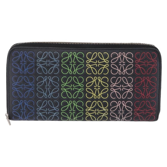 LOEWE Anagram Zippy Wallet Leather Silver Rainbow Auth 167801