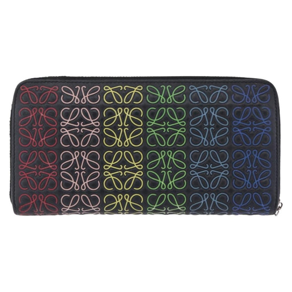 LOEWE Anagram Zippy Wallet Leather Silver Rainbow Auth 167801