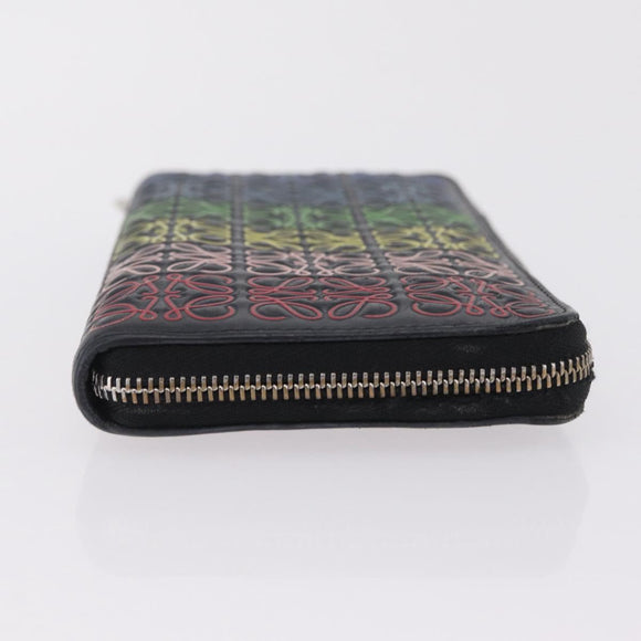 LOEWE Anagram Zippy Wallet Leather Silver Rainbow Auth 167801