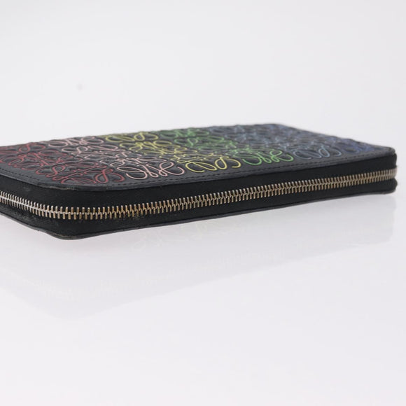 LOEWE Anagram Zippy Wallet Leather Silver Rainbow Auth 167801