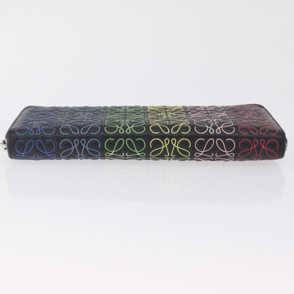 LOEWE Anagram Zippy Wallet Leather Silver Rainbow Auth 167801