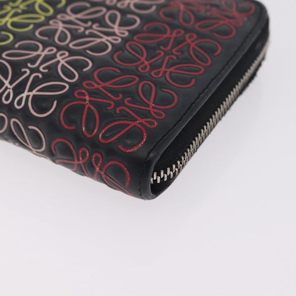 LOEWE Anagram Zippy Wallet Leather Silver Rainbow Auth 167801