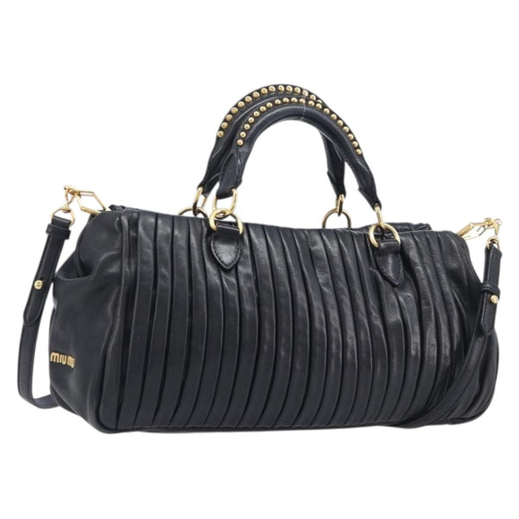 Miu Miu Hand Bag Leather 2way Black Gold Auth 167802M