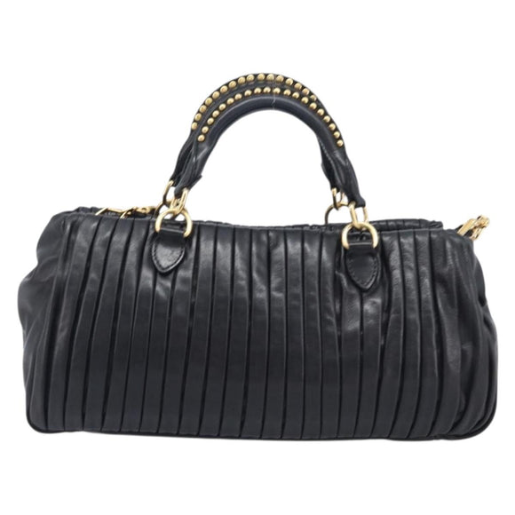 Miu Miu Hand Bag Leather 2way Black Gold Auth 167802M