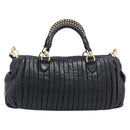 Miu Miu Hand Bag Leather 2way Black Gold Auth 167802M-3