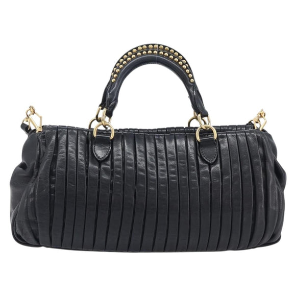 Miu Miu Hand Bag Leather 2way Black Gold Auth 167802M