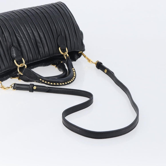 Miu Miu Hand Bag Leather 2way Black Gold Auth 167802M