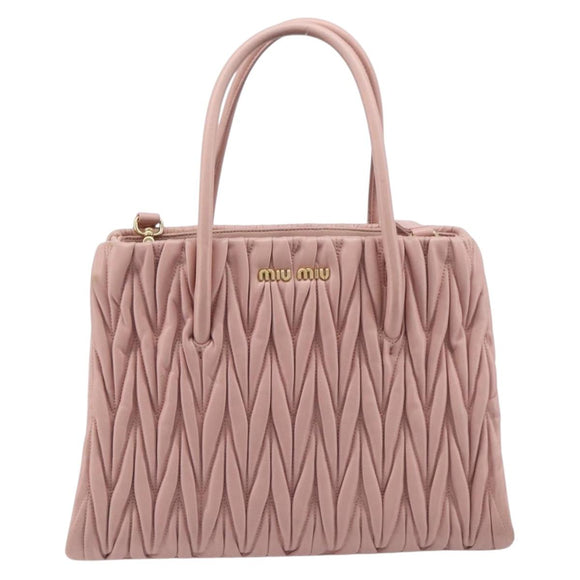 Miu Miu Matelasse Hand Bag Leather 2way Pink Gold Auth 167803M