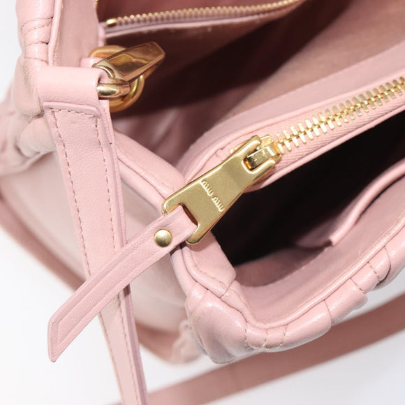 Miu Miu Matelasse Hand Bag Leather 2way Pink Gold Auth 167803M