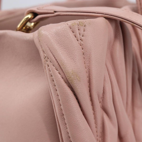 Miu Miu Matelasse Hand Bag Leather 2way Pink Gold Auth 167803M