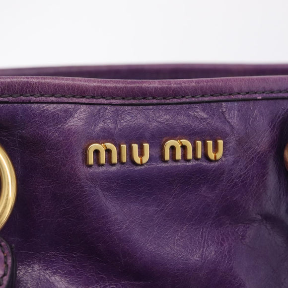 Miu Miu Hand Bag Leather 2way Purple Gold Auth 167804M